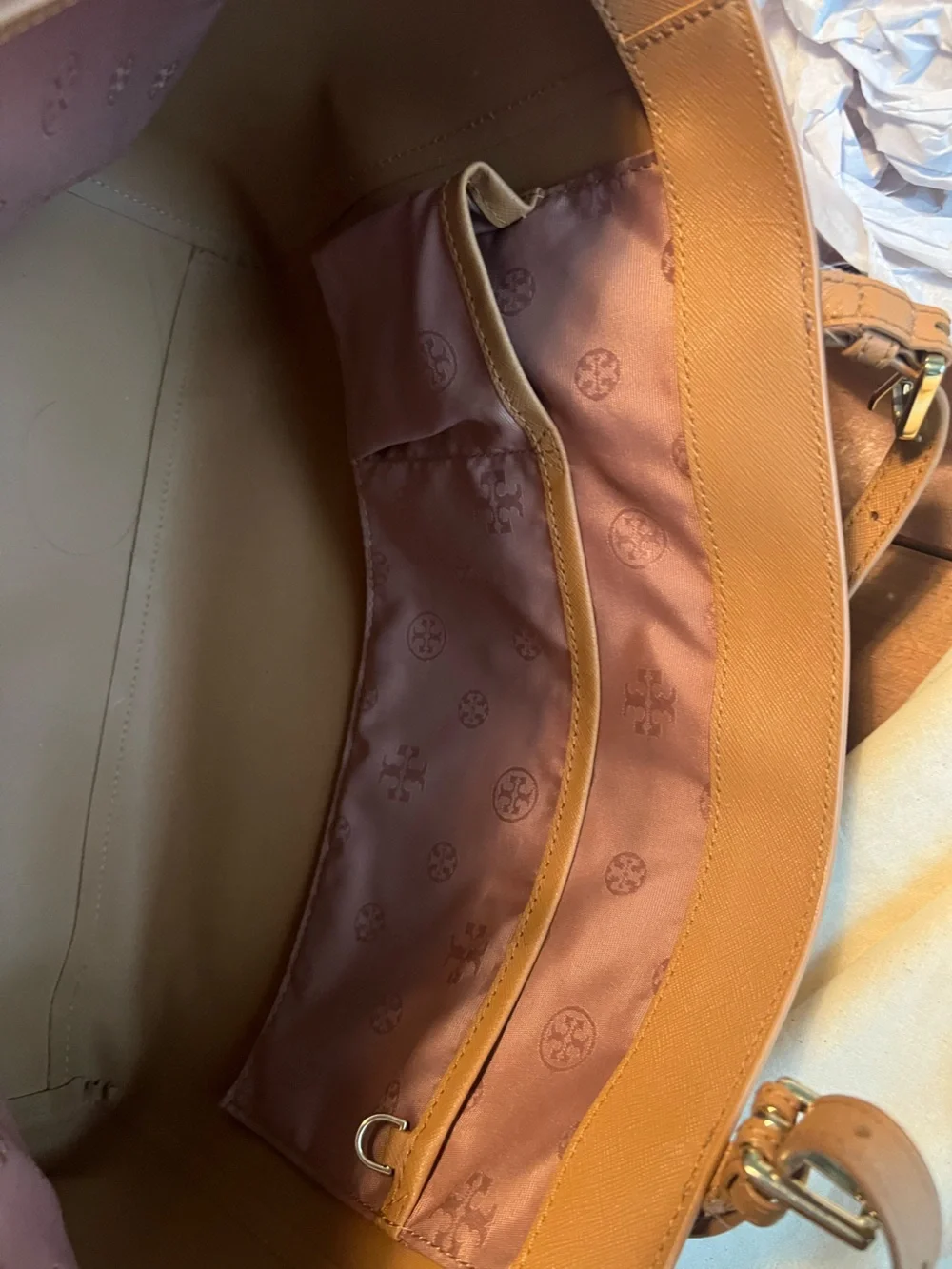 Tory Burch Caramel Leather Tote with Gold Logo